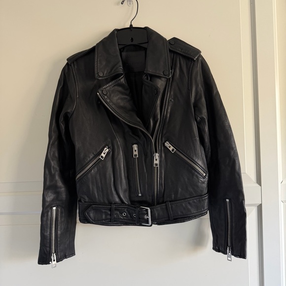 ALL SAINTS Black Balfern Leather Biker Jacket Size 4 - 23069 - Picture 4 of 9